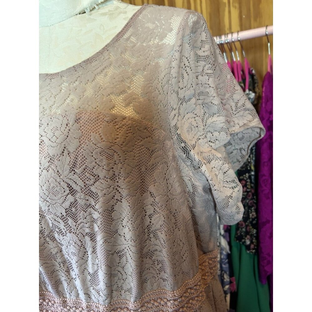 Torrid Mauve Pink Lace Lined Embordered Short Sleeve Knee Length Dress Sz 2 (2X) - Picture 6 of 12